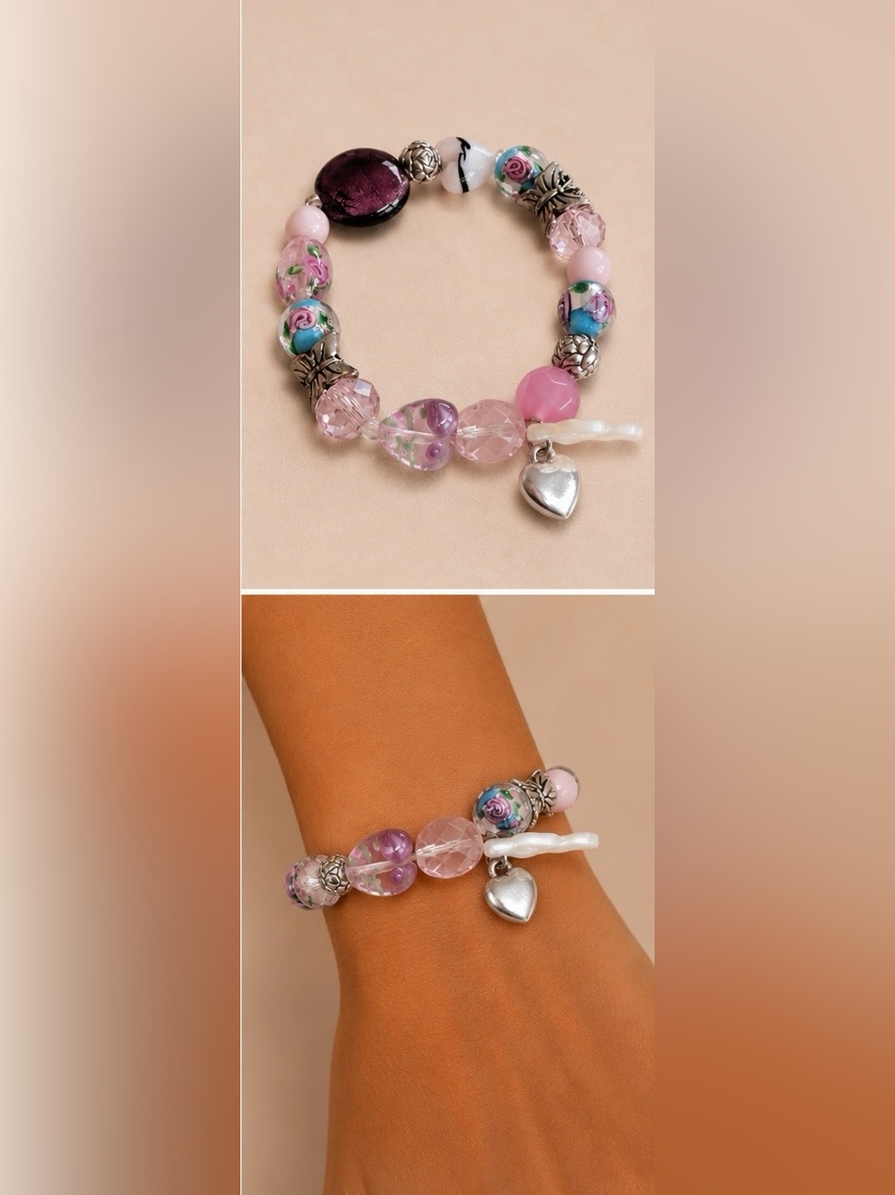AVON BEADED CHIC CHARM BRACELET - ROMANCE (NEW WITH TAG)